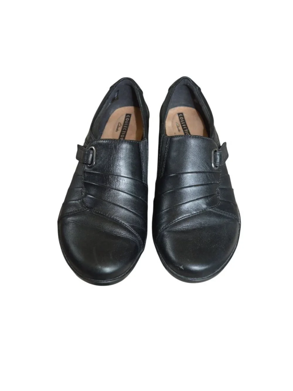 Clarks Everlay Luna Black Leather Slip On Loafers Women's Size 6.5W Casual Boho